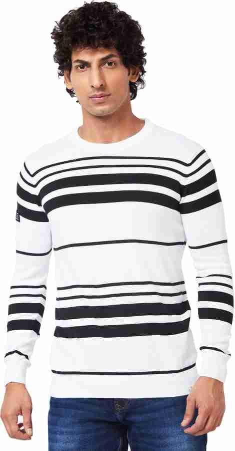 Spykar collarless full sleeves white sweater for men 