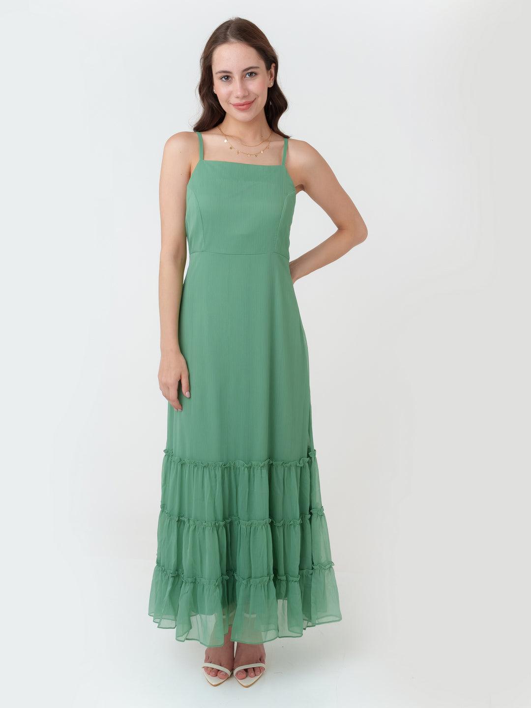 Green Solid Regular Maxi Dress For Women By Zink London