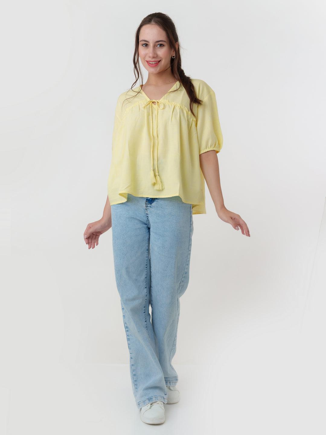 Yellow Solid Tiered Top For Women By Zink London