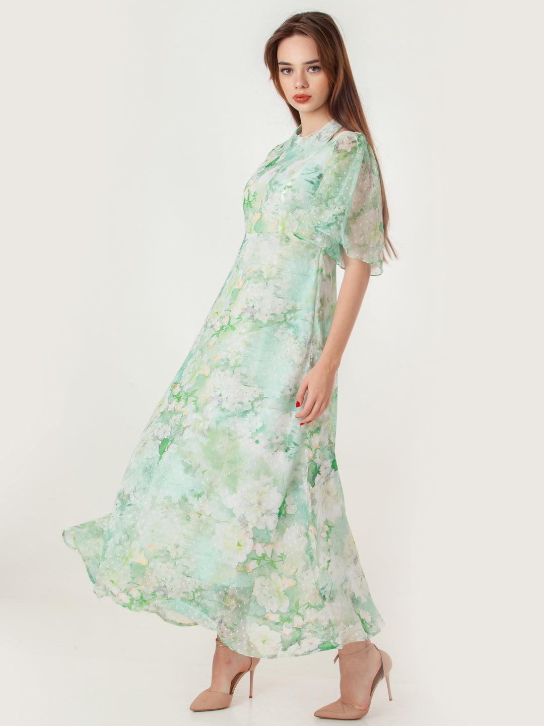 Green Printed Regular Maxi Dress For Women By Zink London