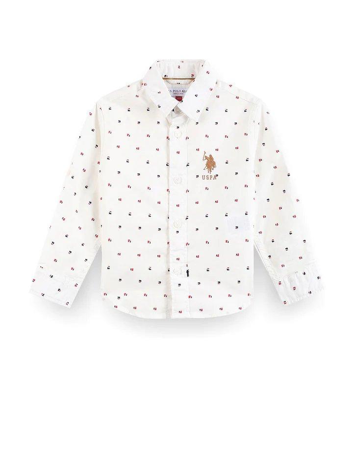 Boys Geometric Print Dobby Cotton Shirt
