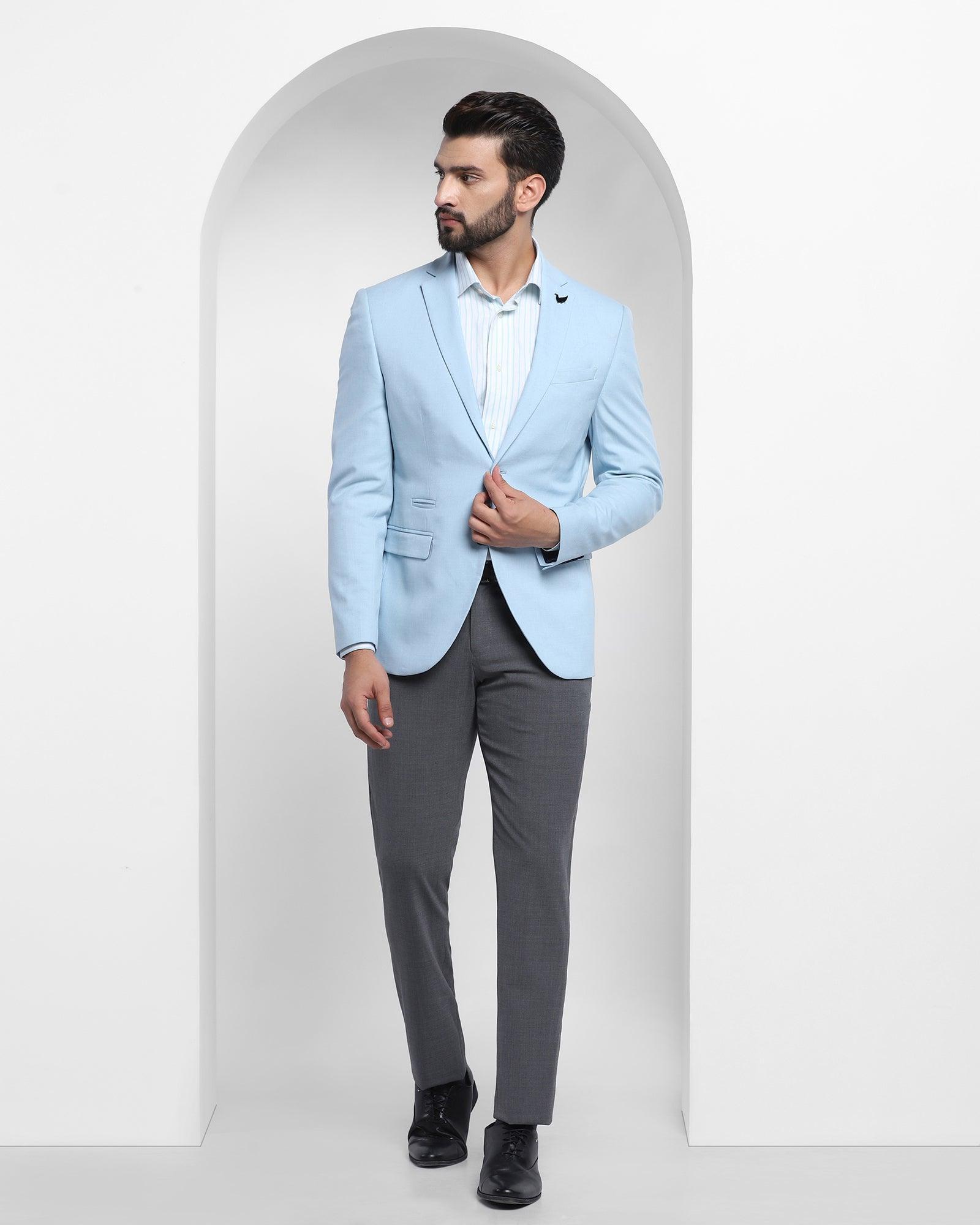 Two Piece Light Blue Textured Formal Suit Riten