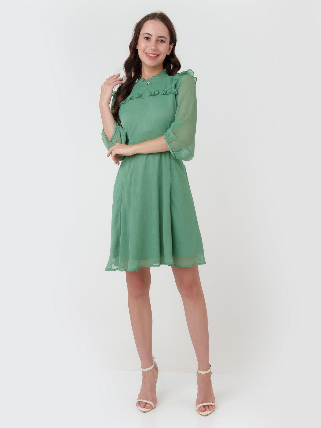 Green Solid Regular Short Dress For Women By Zink London