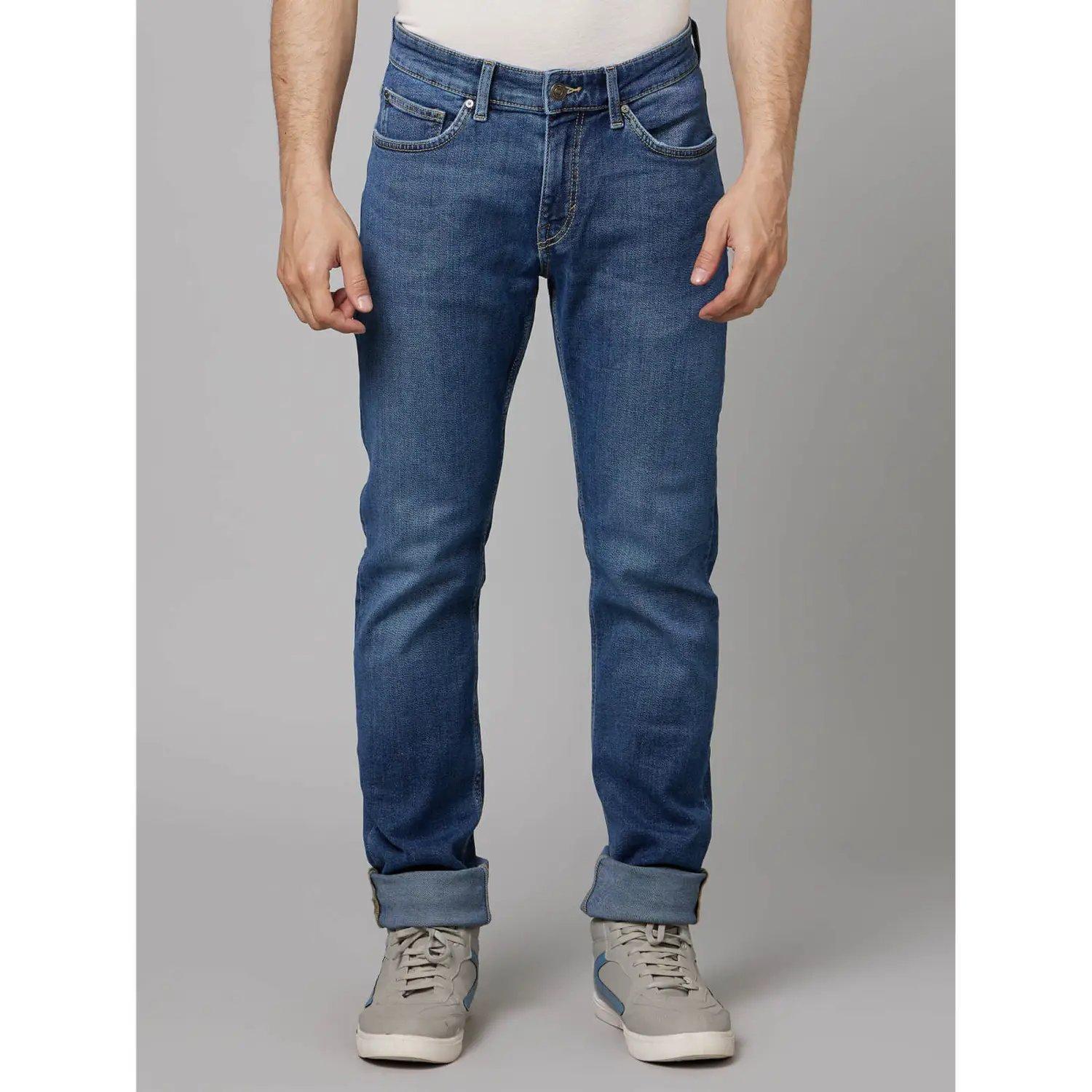 Dark Blue Light Fade Clean Look Stretchable Jeans