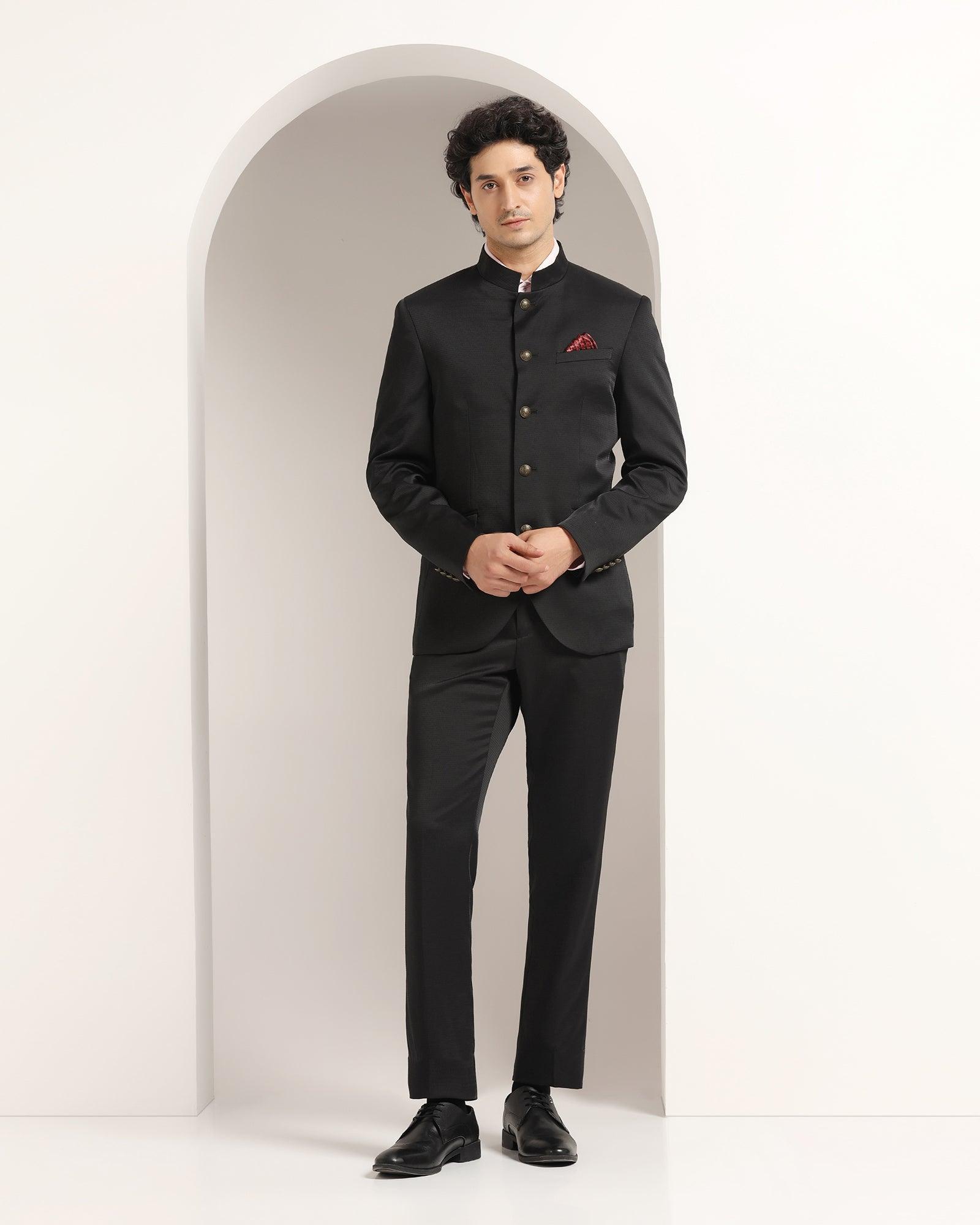 Two Piece Black Textured Formal Suit Ikiru