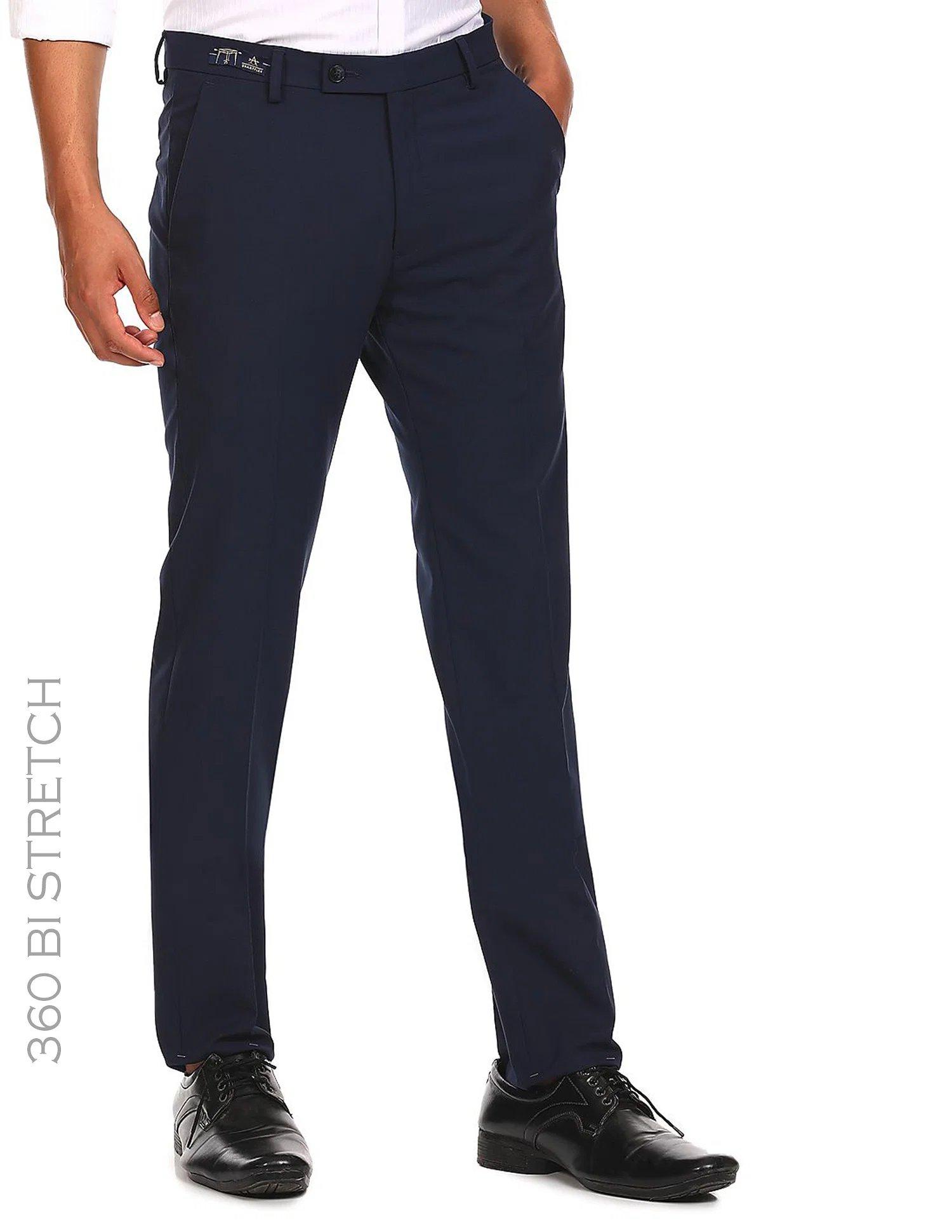 Bi-Stretch Solid Formal Trousers In Blue