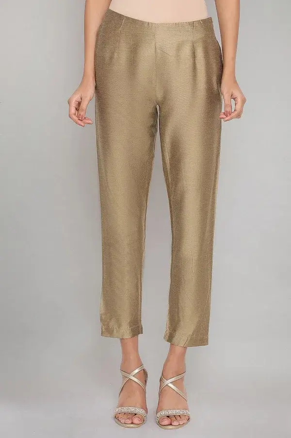 Golden Fitted Pants For Women By W 