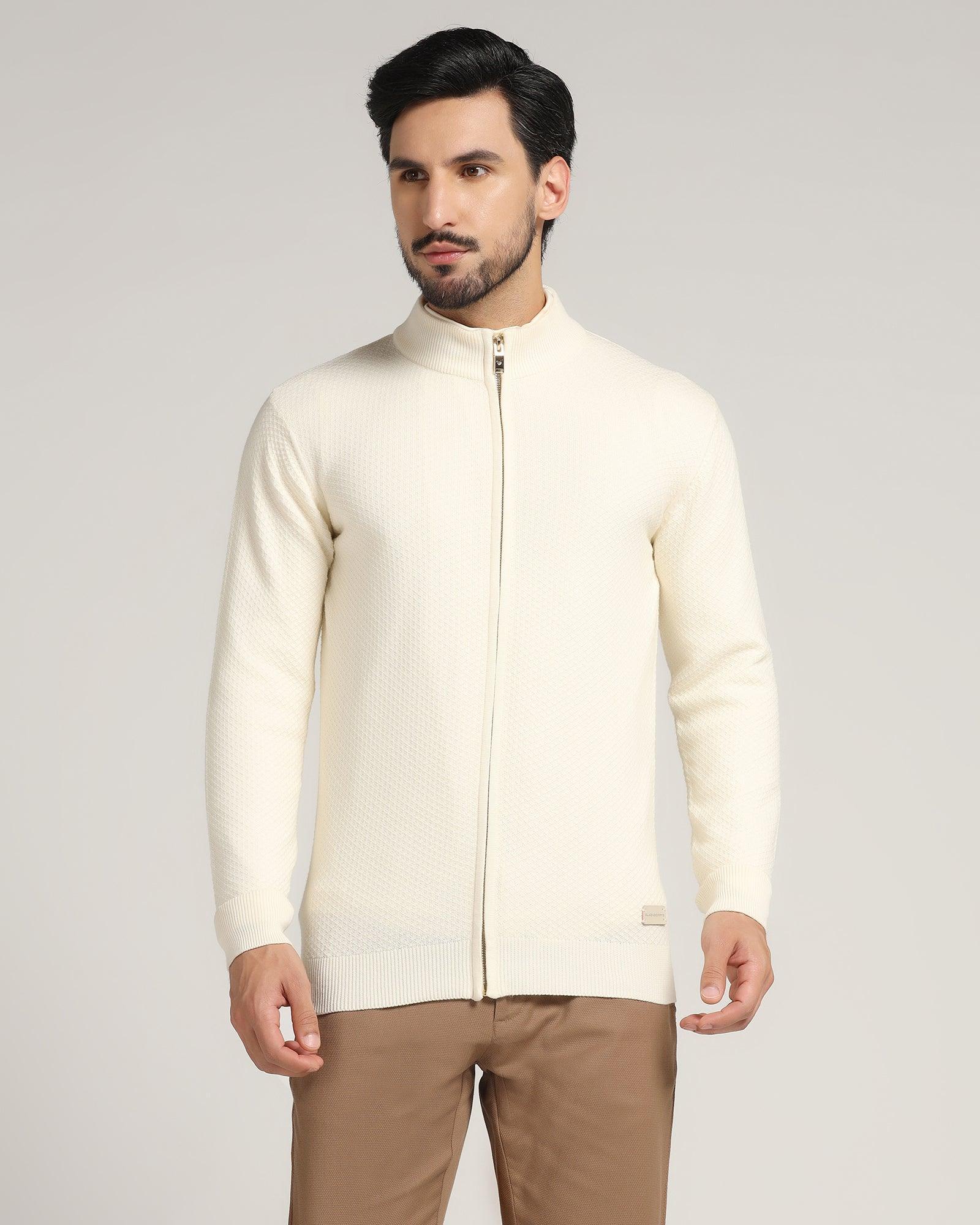 High Neck Off White Textured Sweater Jeremy