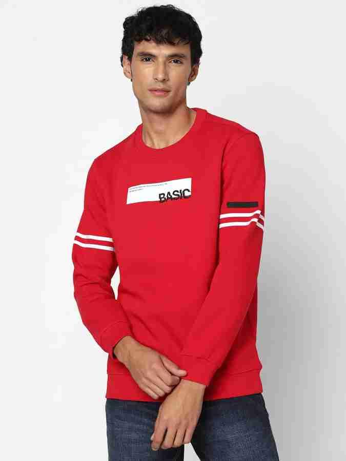 Spykar men true red blended slim fit full sleeve round neck printed casual sweatshirt