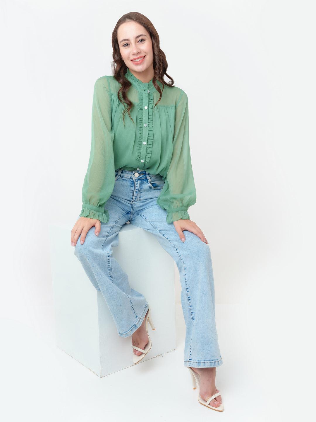 Green Solid Regular Top For Women By Zink London