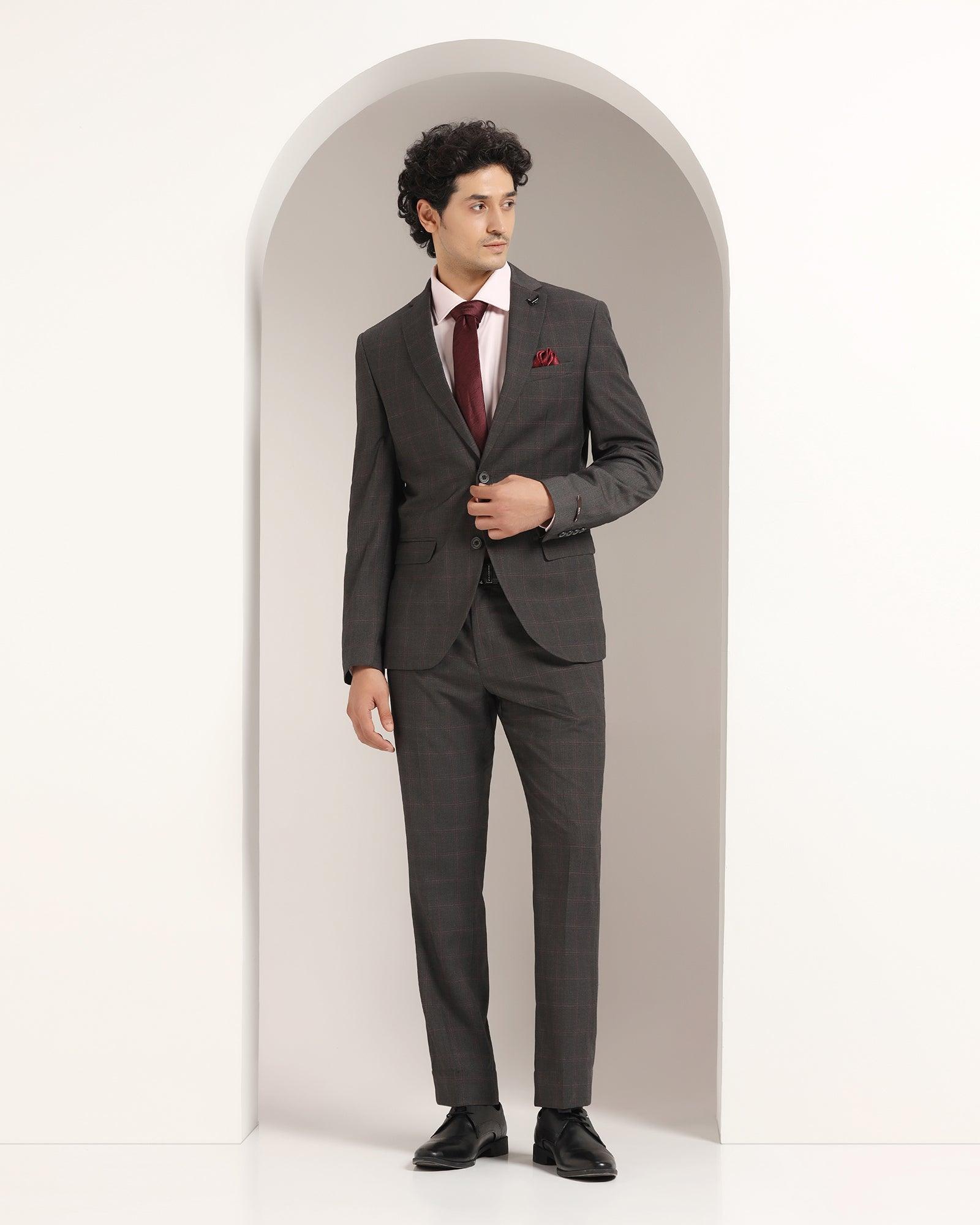 Two Piece Charcoal Check Formal Suit  Jobain