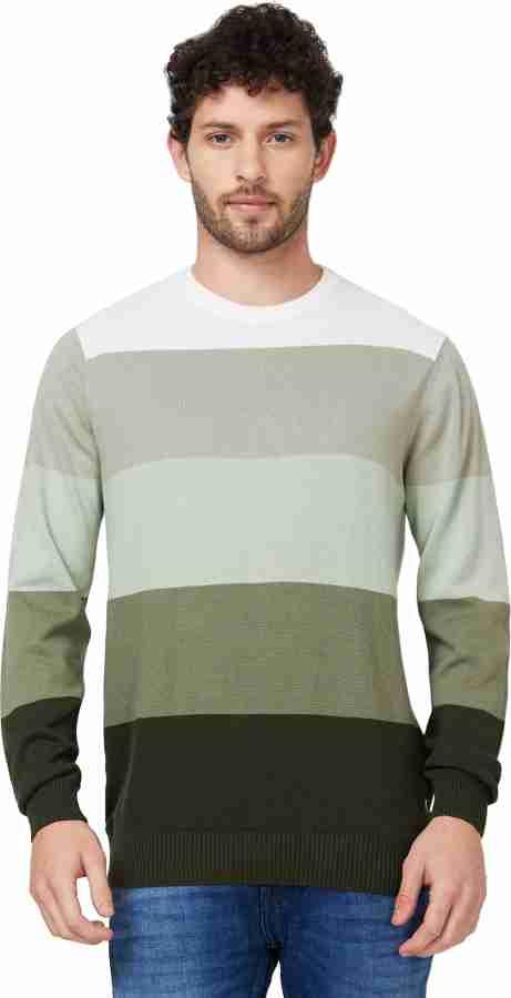 Spykar full sleeve round neck green cotton sweater for men