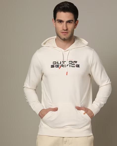 Spykar hooded full sleeves ecru sweatshirt for men