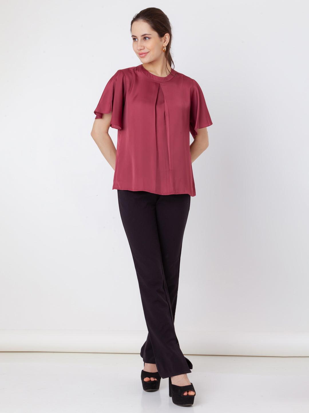 Maroon Solid Regular Top For Women By Zink London