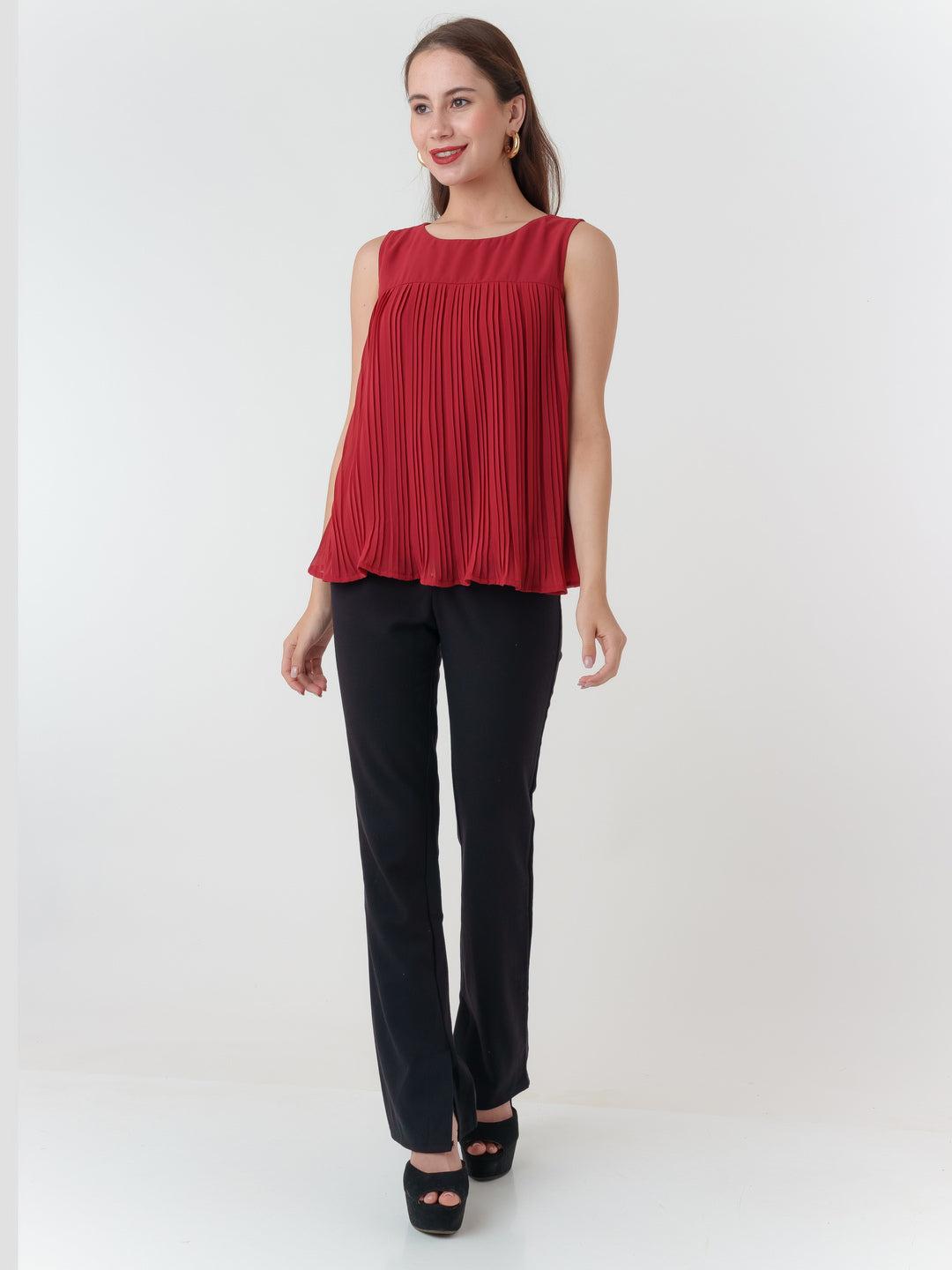 Red Solid Flared Top For Women By Zink London