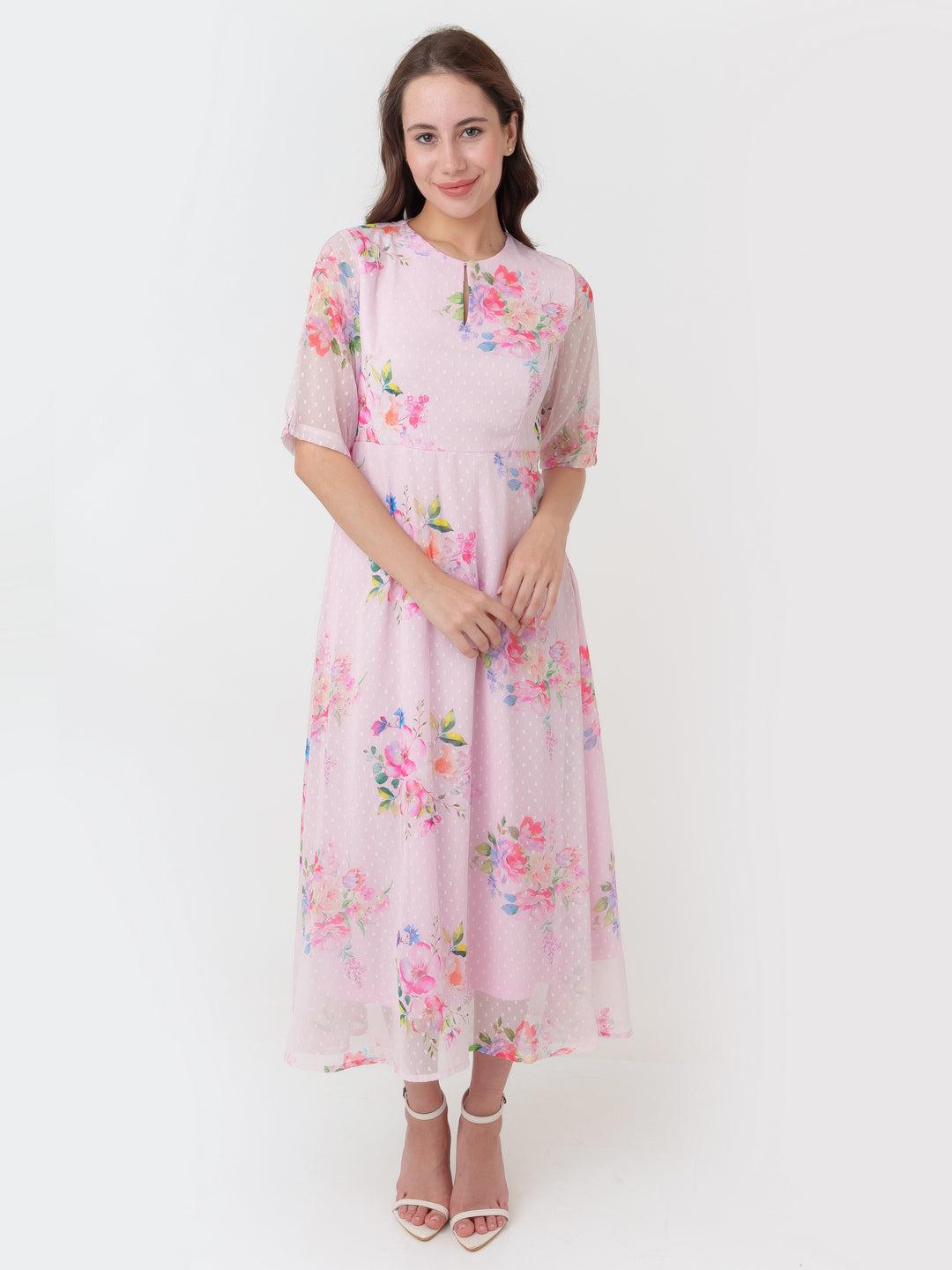 Pink Printed A-Line Maxi Dress For Women By Zink London