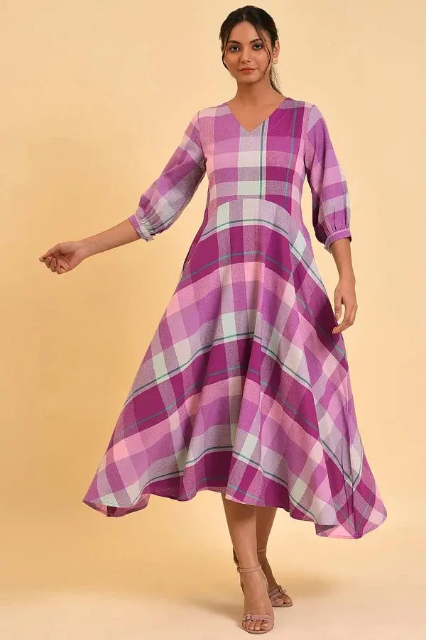 Purple Playful Free Flowing Checker Dress