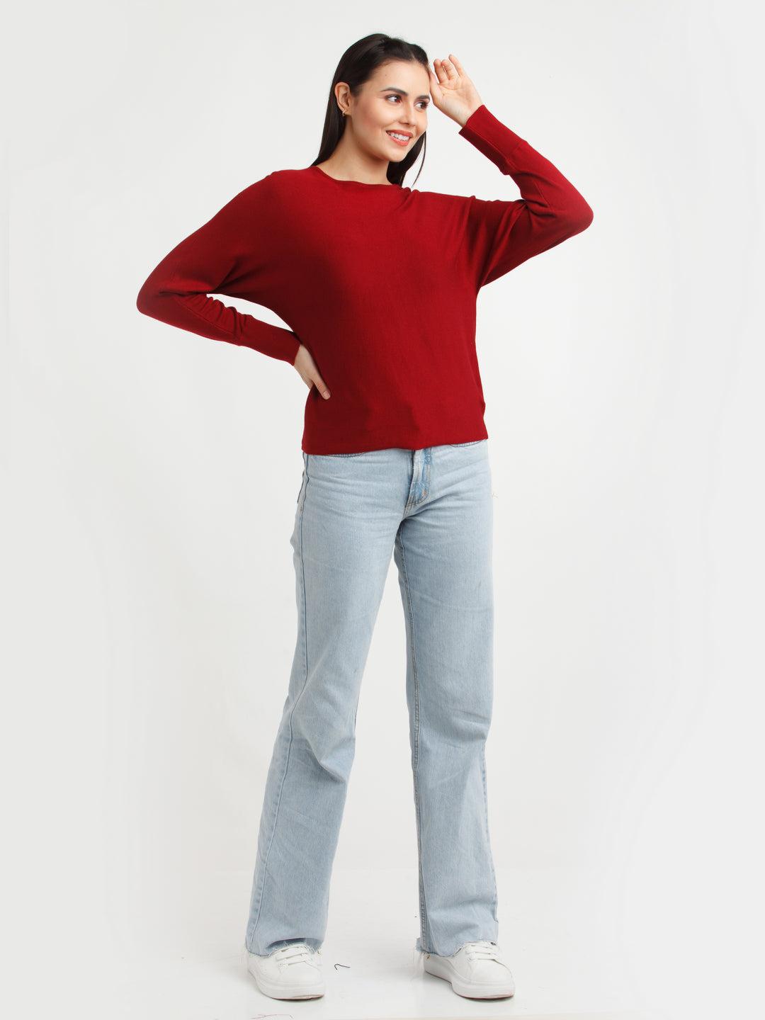 Maroon Solid Sweater For Women By Zink London