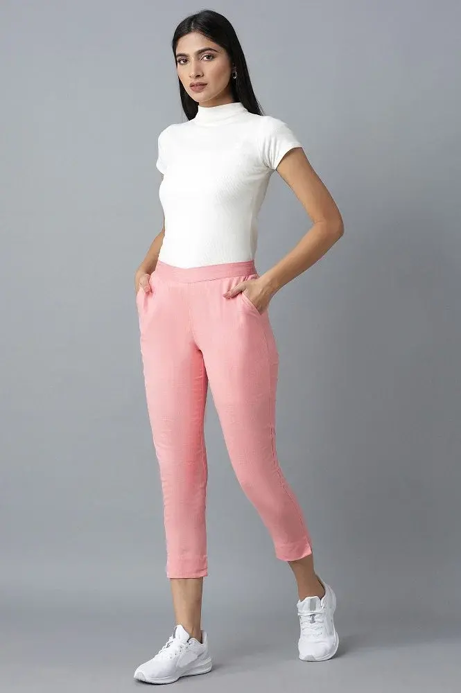 Pink Cotton Trouser For Women By Elleven