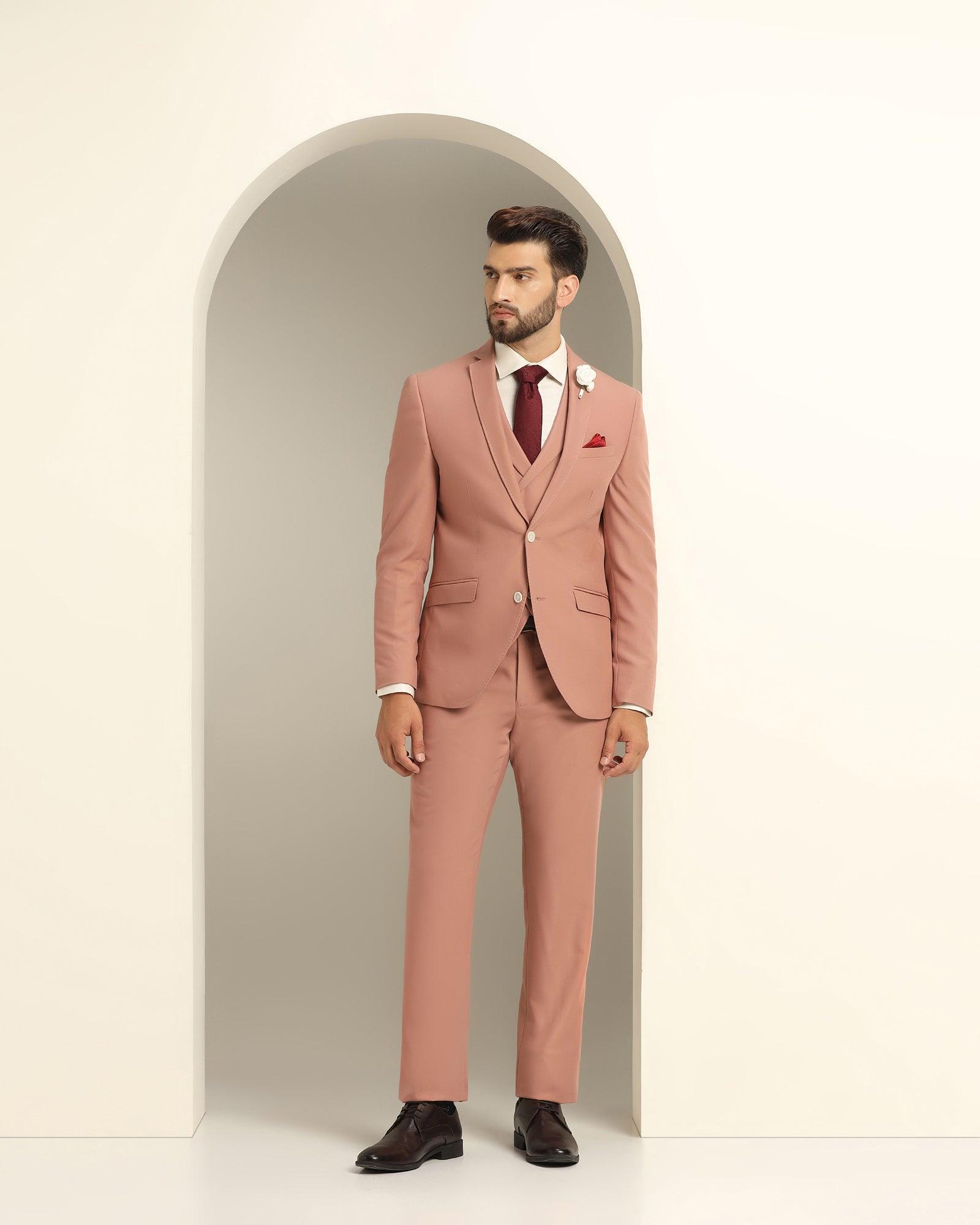 Three Piece Pink Textured Formal Suit Daylit