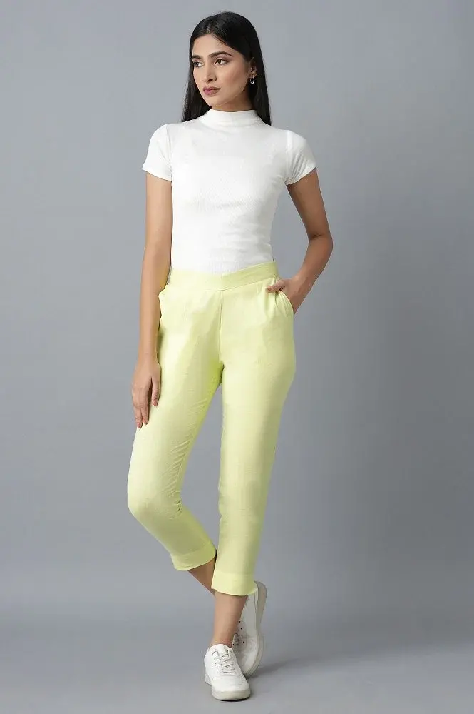 Yellow Cotton Trouser For Women By Elleven