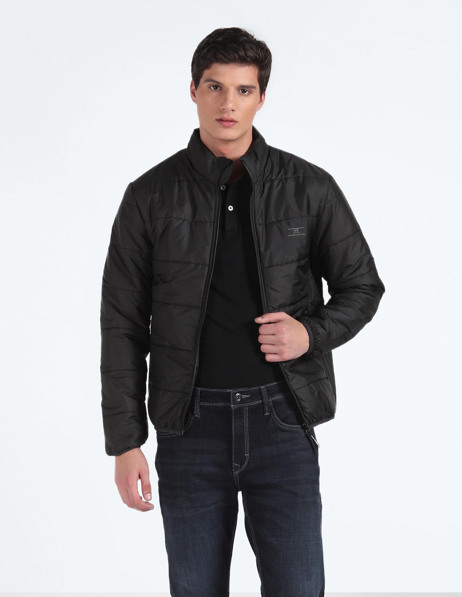 Stand Collar Solid Quilted Jacket In Black