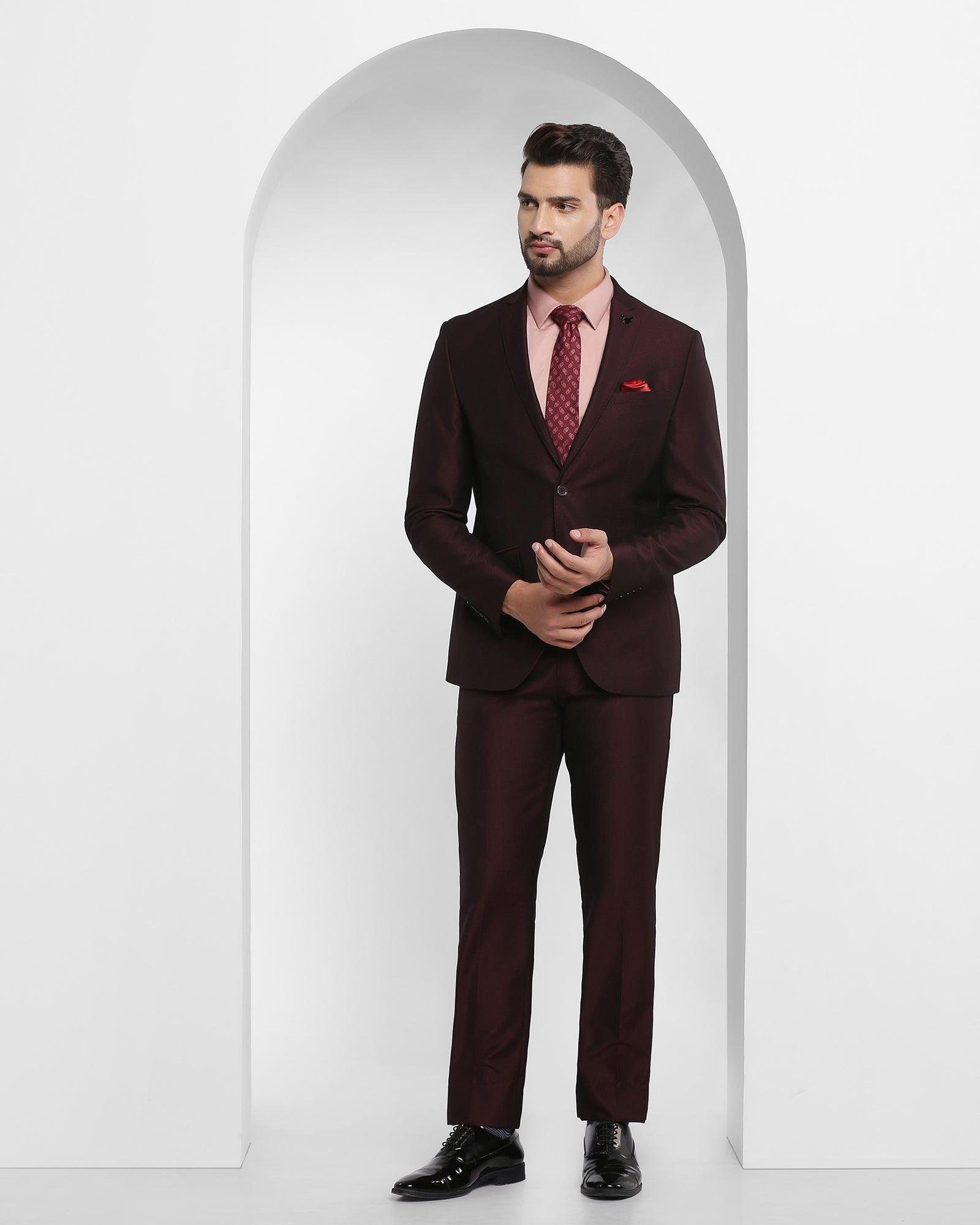 Three Piece Wine Textured Formal Suit Bonto