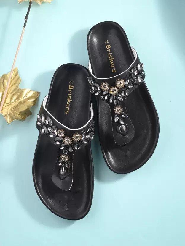 Embellished Open Toe Flats In Black 