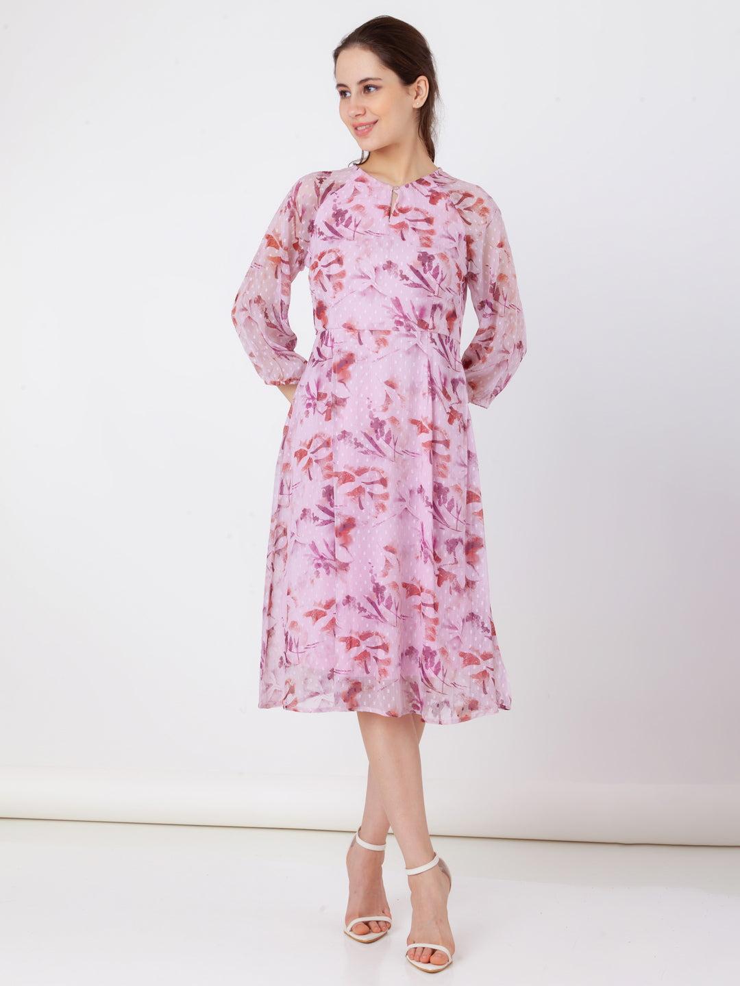 Pink Printed A-Line Midi Dress For Women By Zink London