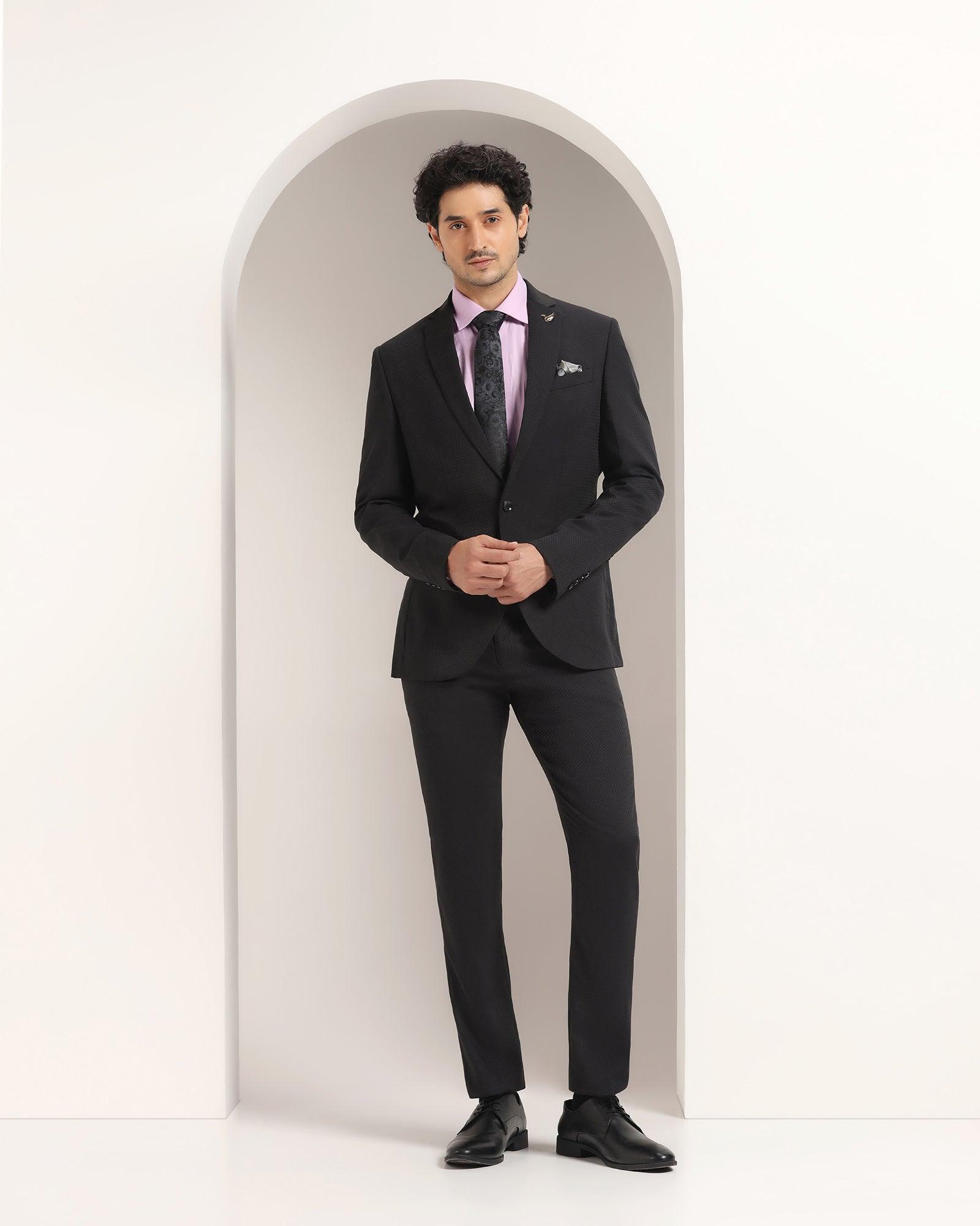 Two Piece Black Textured Formal Suit Hexer