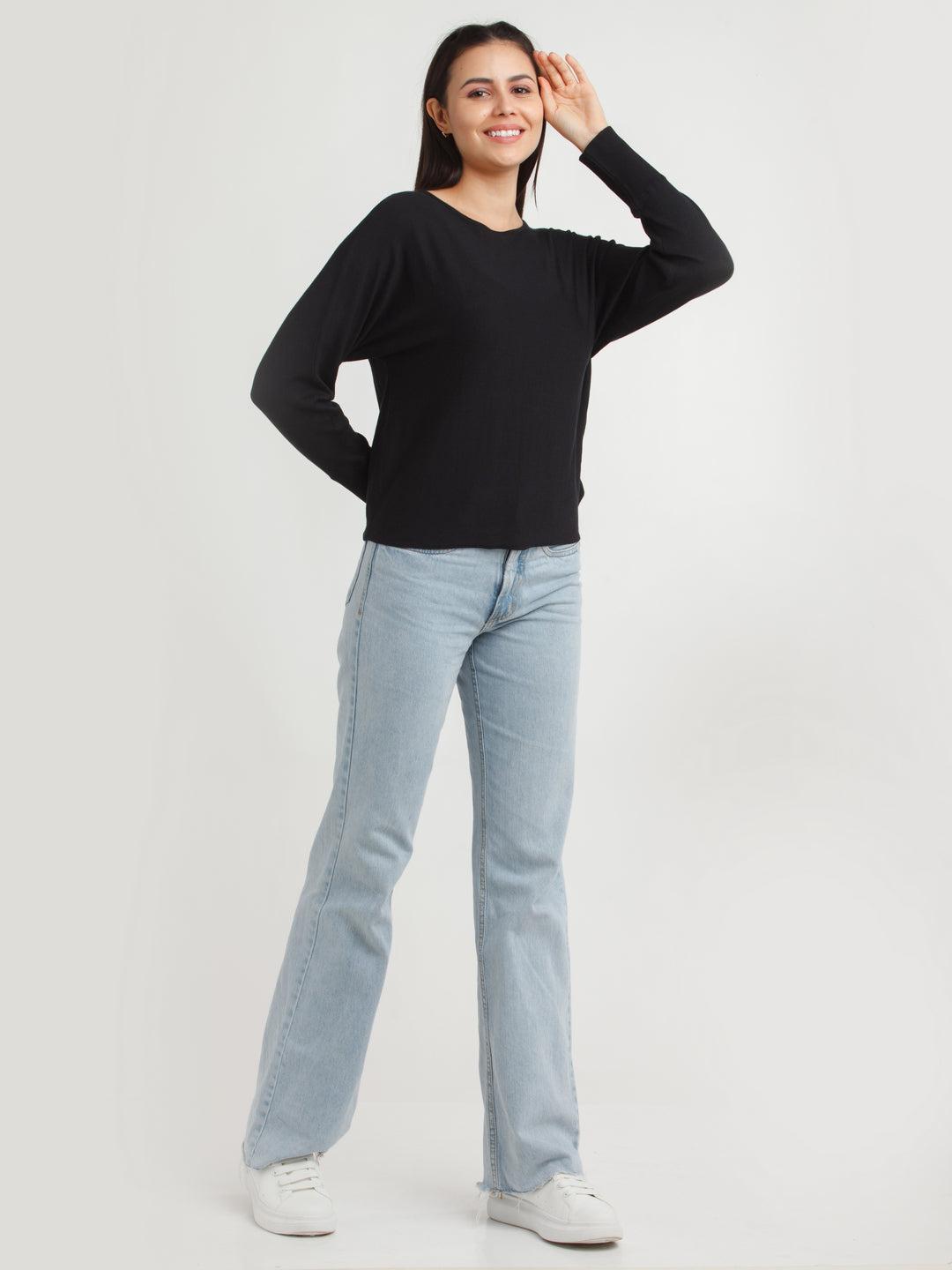Black Solid Sweater For Women By Zink London 