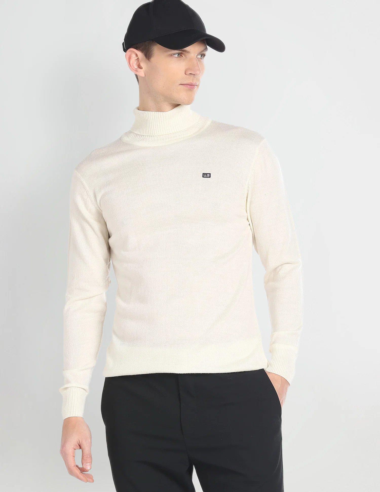 Turtleneck Acrylic Wool Sweater In Off White
