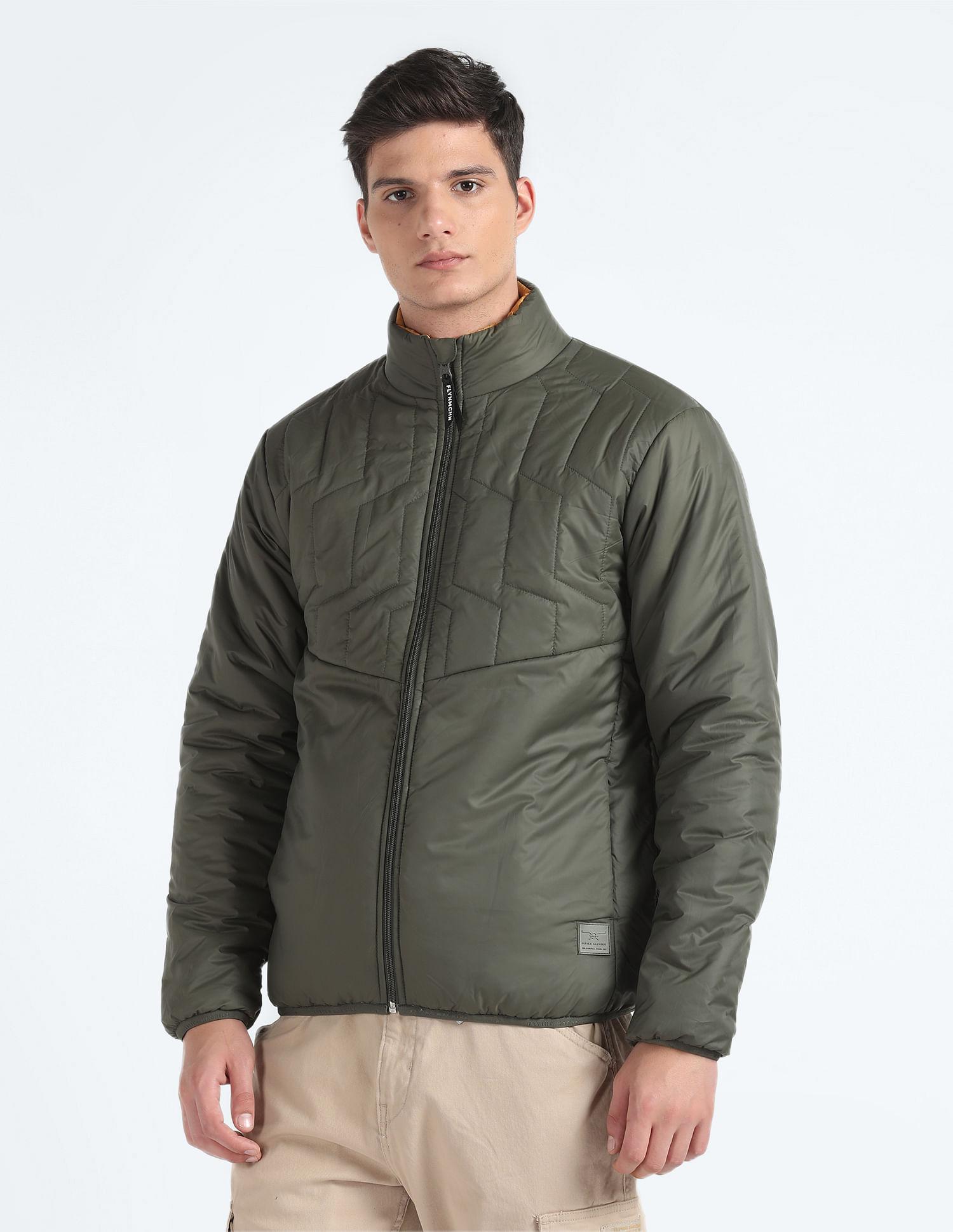 Stand Collar Reversible Puffer Jacket In Olive 