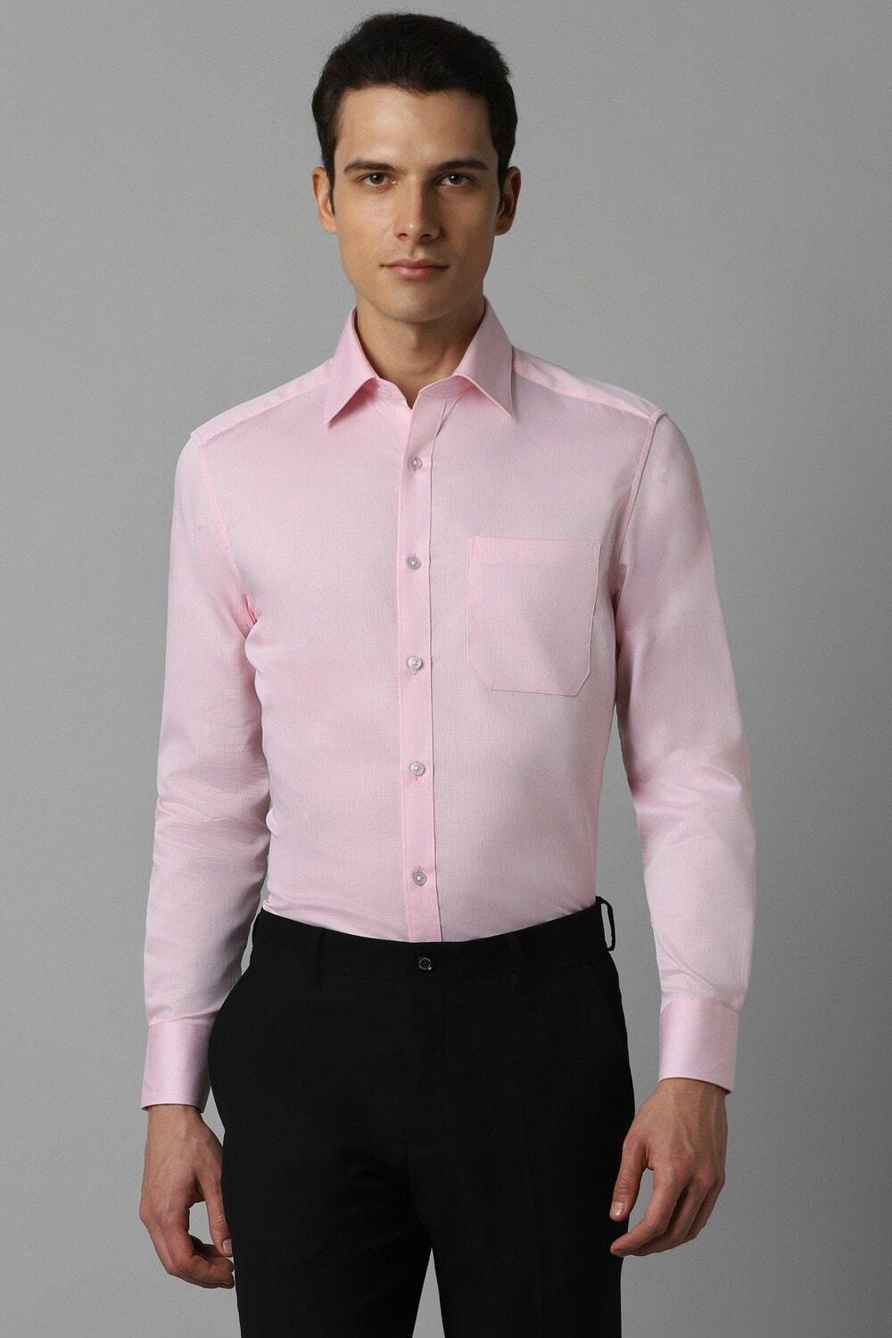 Men Pink Classic Fit Textured Full Sleeves Formal Shirt
