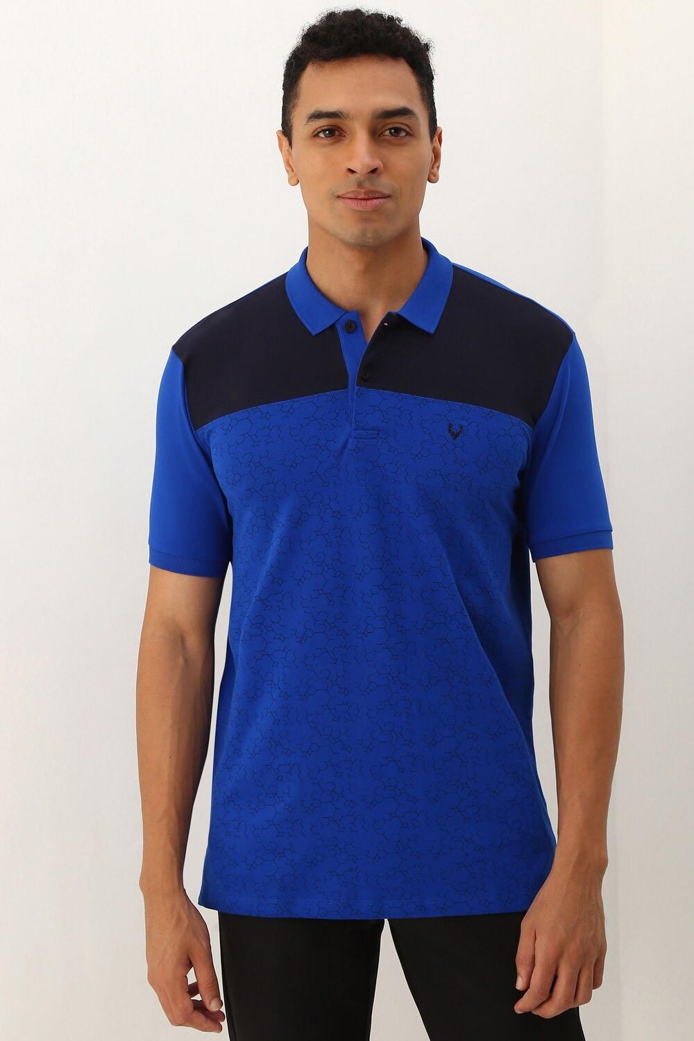 Men Blue Print Polo Neck Printed T Shirts By Allen Solly