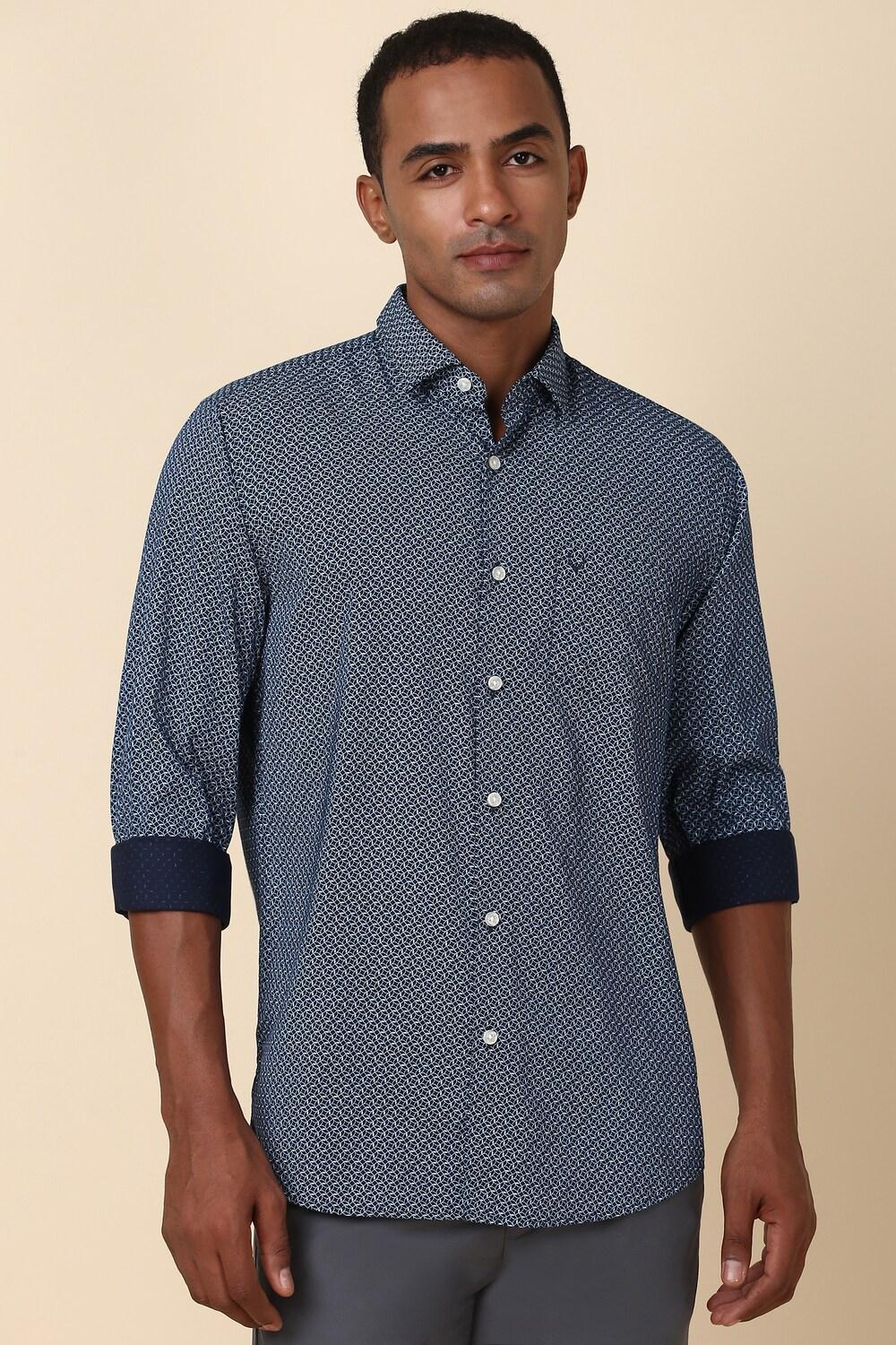Men Blue Slim Fit Print Full Sleeves Casual Shirts