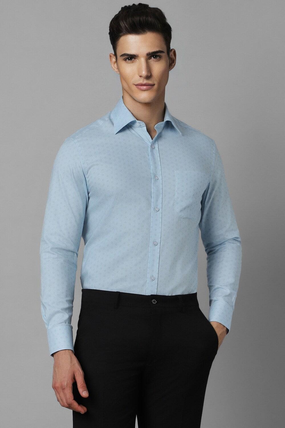 Blue Classic Fit Print Full Sleeves Formal Shirt For Men