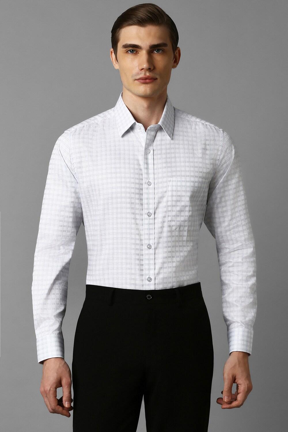 Men White Slim Fit Check Full Sleeves Formal Shirt