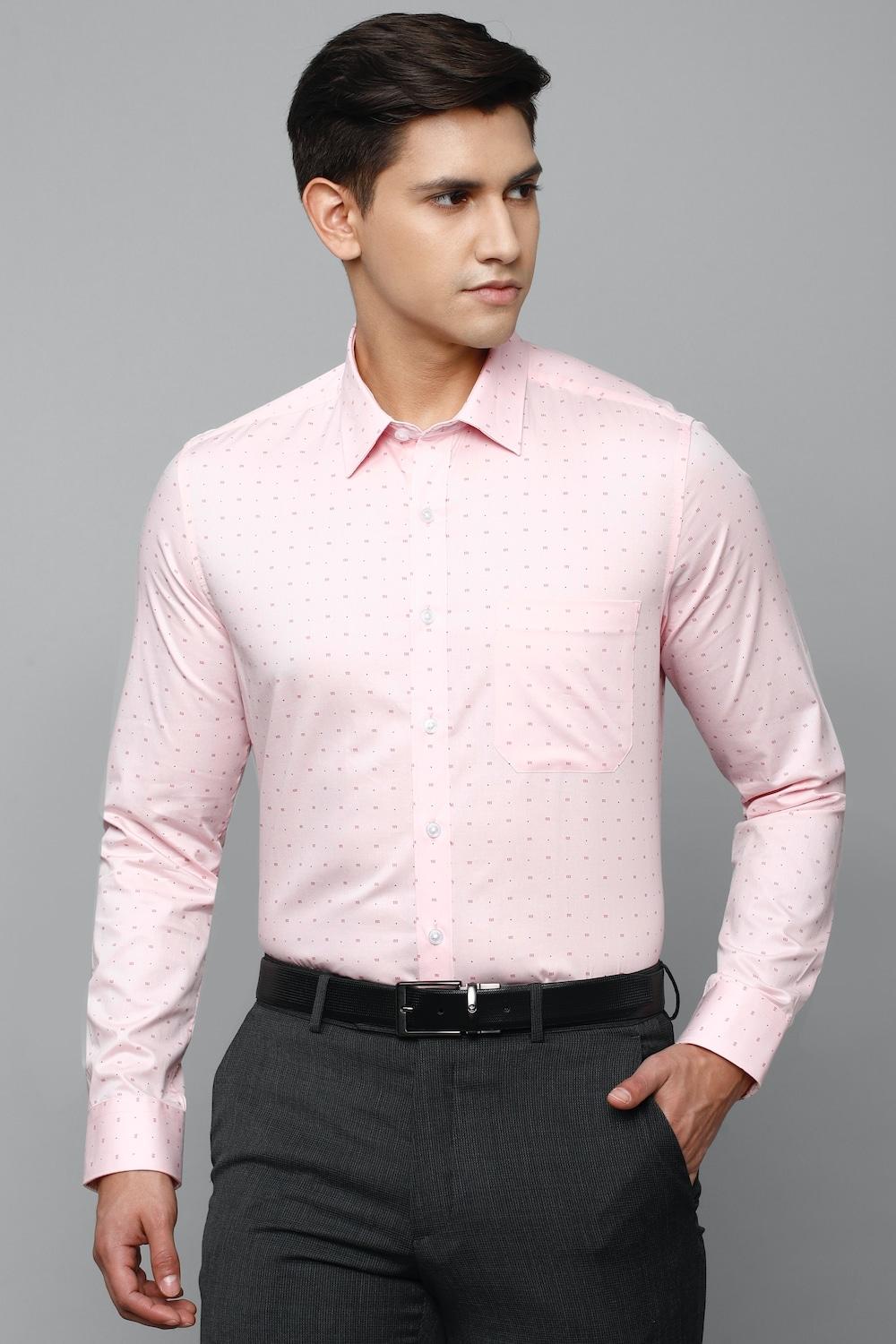 Men Pink Slim Fit Print Full Sleeves Formal Shirt By Louis Philippe