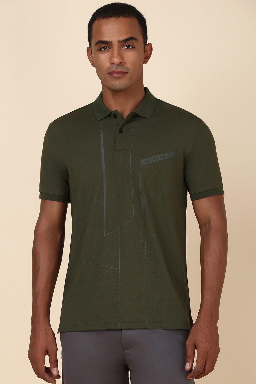 Men Olive Solid Polo Neck Tshirt By Allen Solly