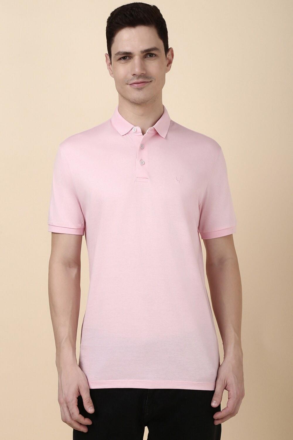 Men Pink Solid Polo Neck T Shirt By Allen Solly