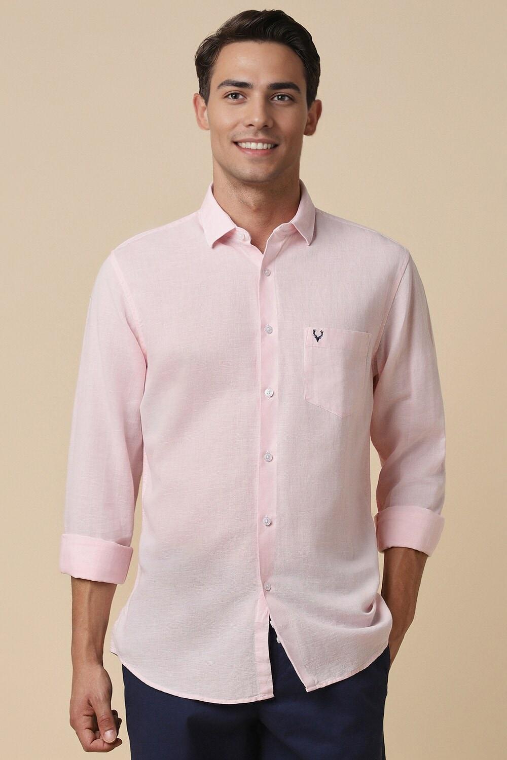 Men Pink Slim Fit Solid Full Sleeves Casual Shirts