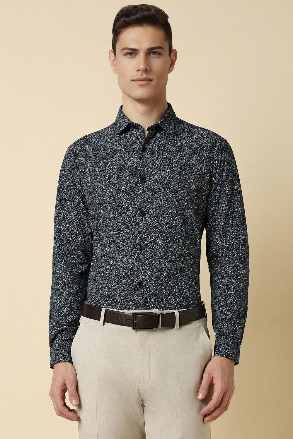 Men Grey Slim Fit Print Full Sleeves Formal Shirts