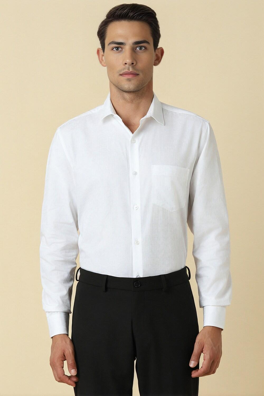 Men White Slim Fit Textured Full Sleeves Formal Shirts