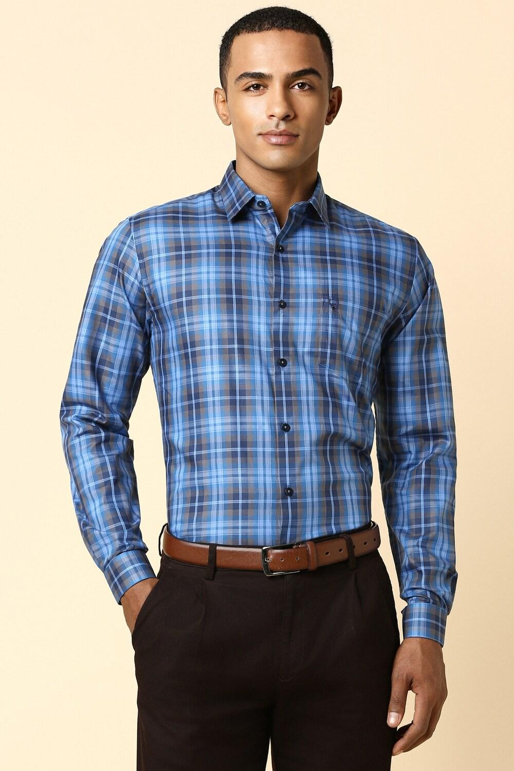 Men Blue Slim Fit Check Full Sleeves Formal Shirts