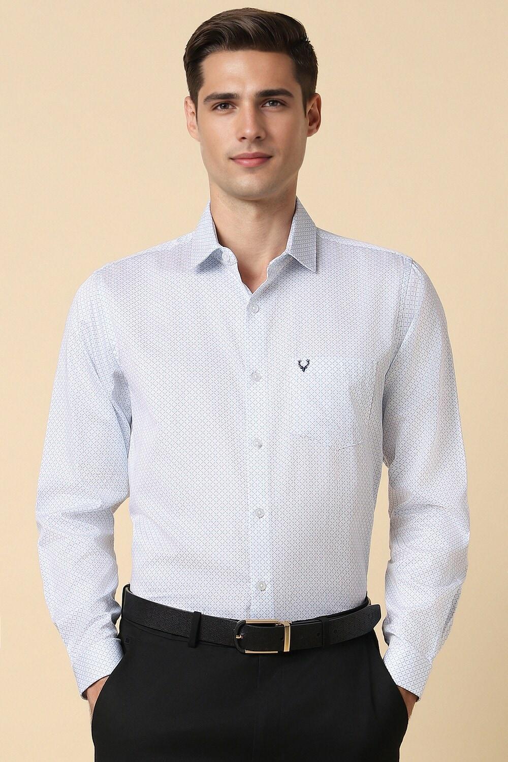 Men White Slim Fit Print Full Sleeves Formal Shirts