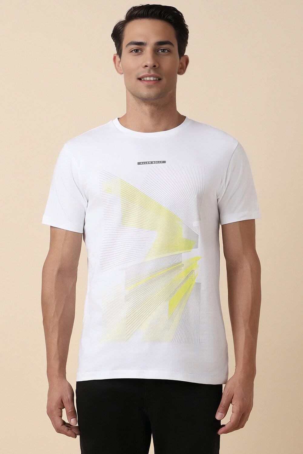 Men White Print Crew Neck Printed Tshirts By Allen Solly