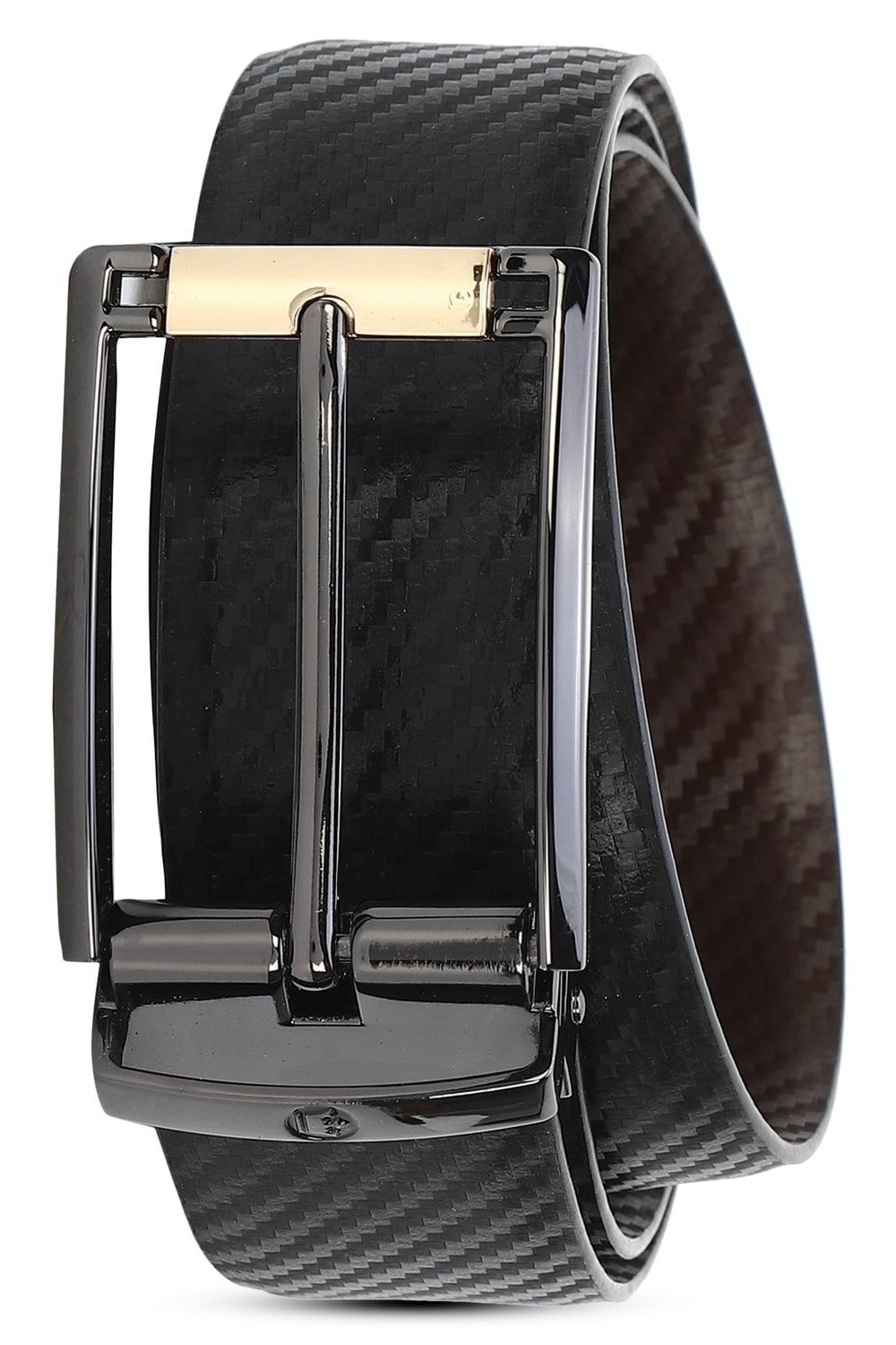 Men Black Textured Leather Formal Belt By Louis Philippe