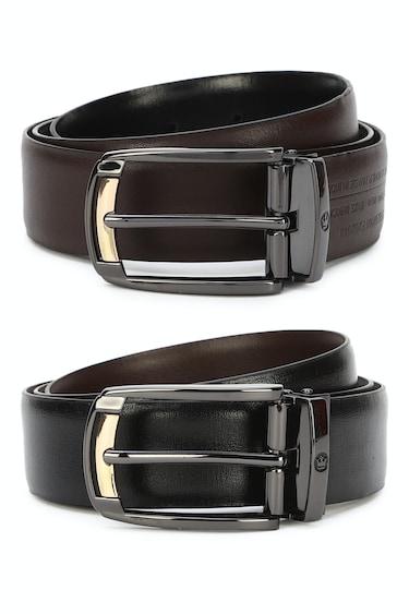 Men Black Solid Leather Formal Belt By Louis Philippe