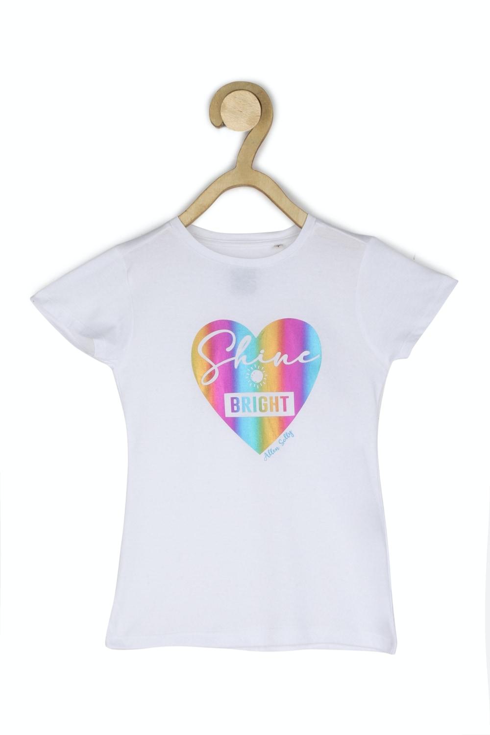 Girls White Graphic Print Casual Tshirt By Allen Solly